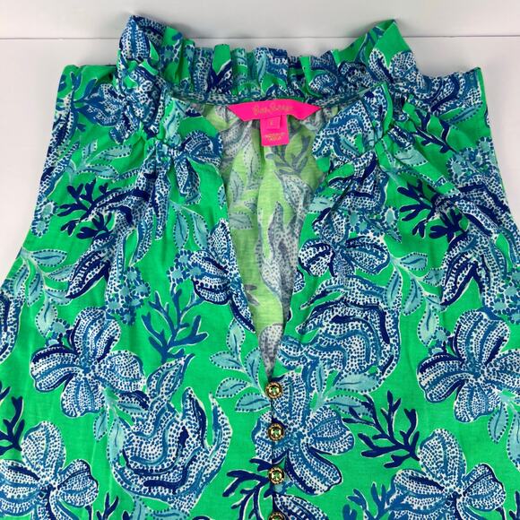 LILLY PULITZER Cabana Keepin It Reel Malone Blue Green Maxi Tiered Dress L - Picture 4 of 15